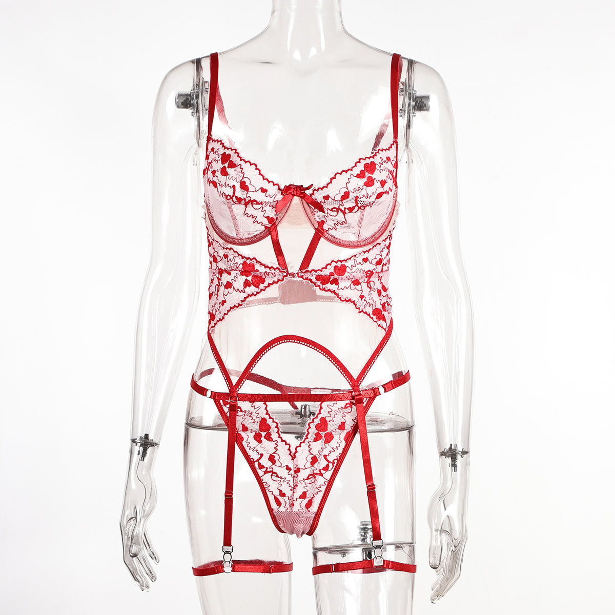 Crimson Whisper Lace Bodysuit-Pink-L-Basques-StylinArts