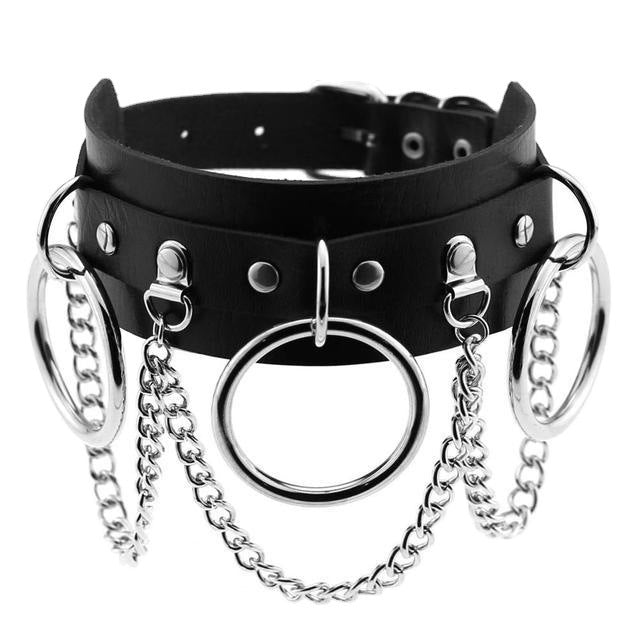 Skull Studded Black Faux Leather Choker – Edgy Seduction Statement-Necklace-StylinArts