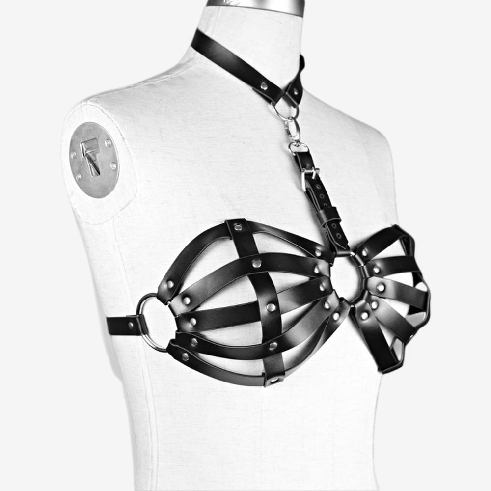 Dominion Luxe Leather Harness Lingerie Set-Suspender Belts-StylinArts