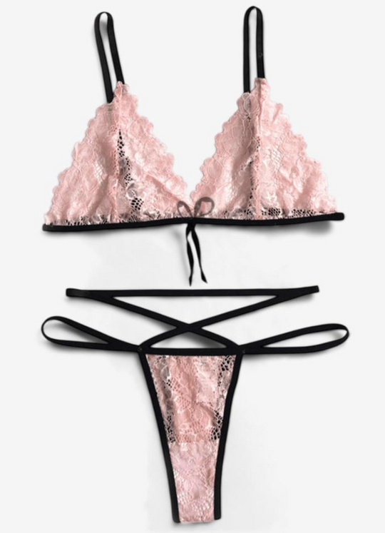 Selene Lace Strappy Bralette Set-Pink-L-Bras and Briefs-StylinArts