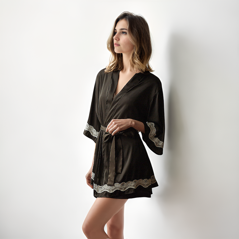 Silk Robe with Lace Trim - Effortless Allure | StylinArts-Robes-StylinArts