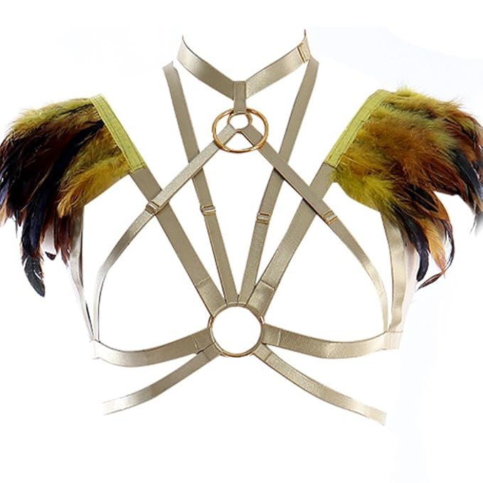 Aurelia Feather Harness-Gold-One size-Bras and Briefs-StylinArts