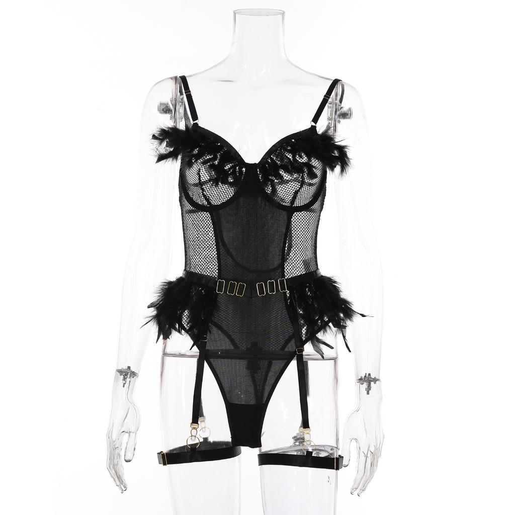 Midnight Plume Mesh Bodysuit-Black-L-Basques-StylinArts