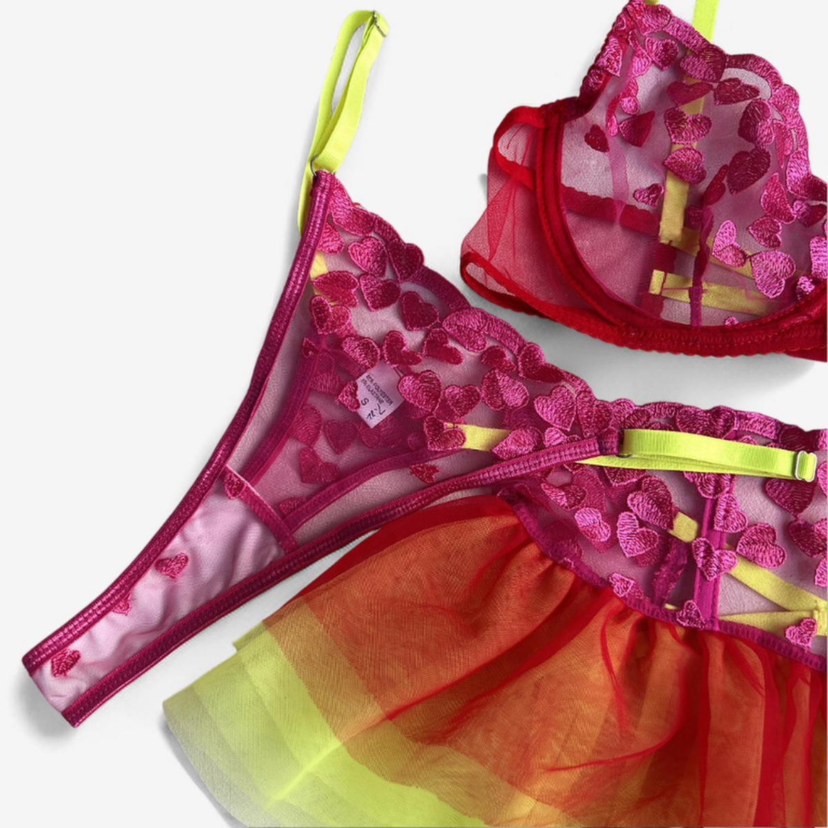 Carnivale Heart Tulle Garter Set-Rose Red-L-Basques-StylinArts