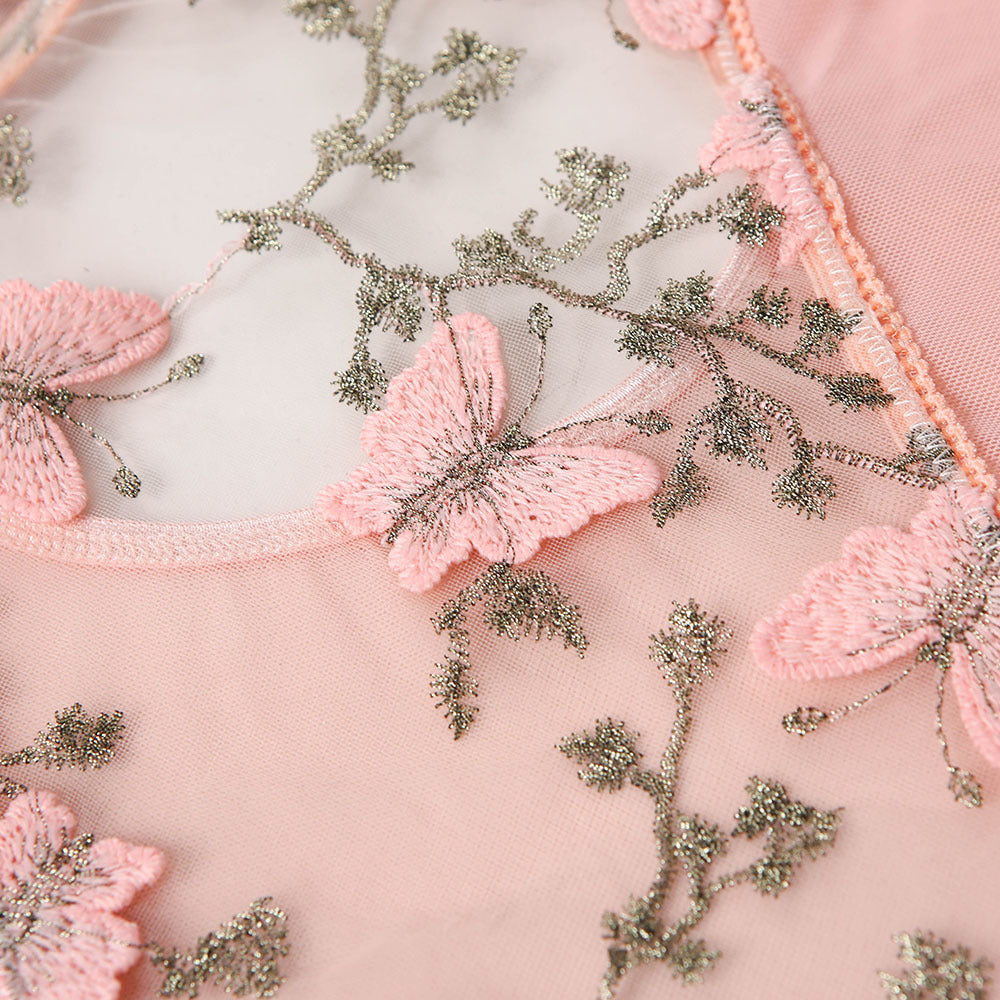 Mariposa Veil Embroidered Bodysuit-Pink-L-Basques-StylinArts