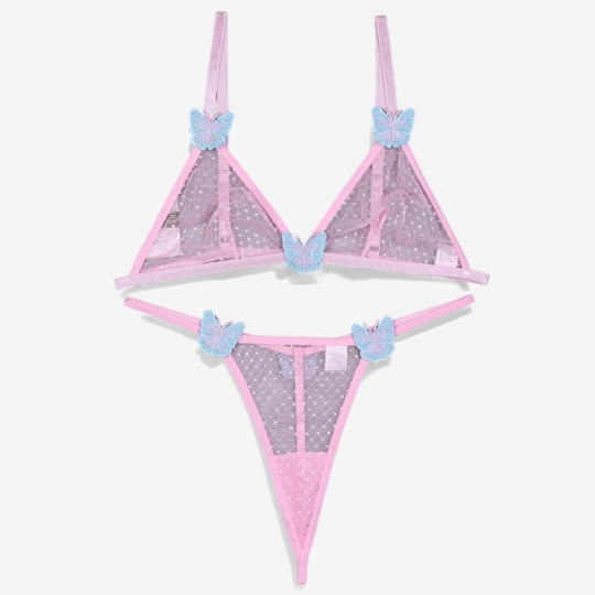 Marivelle Mesh Butterfly Set-Pink-L-Bras and Briefs-StylinArts