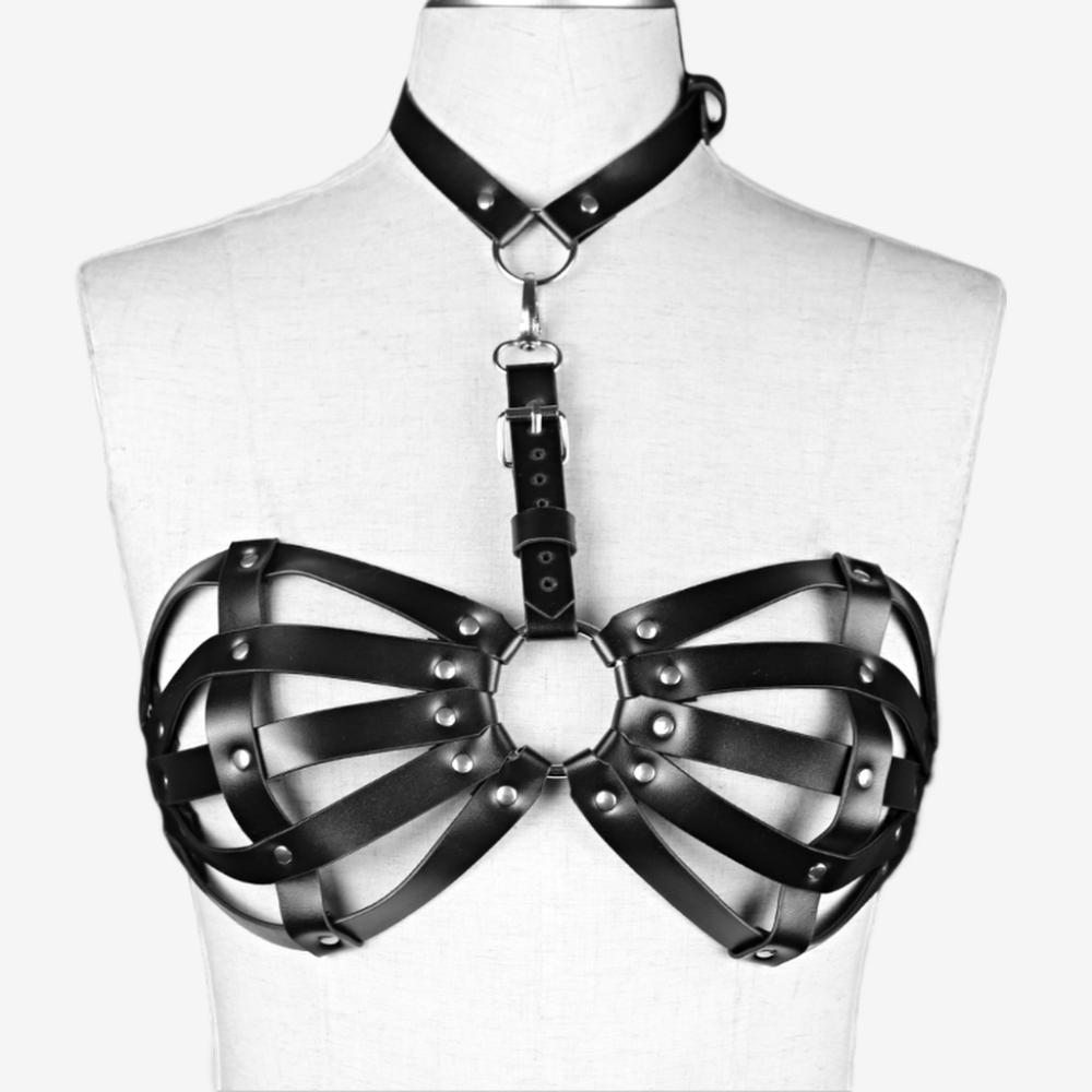 Dominion Luxe Leather Harness Lingerie Set-Suspender Belts-StylinArts