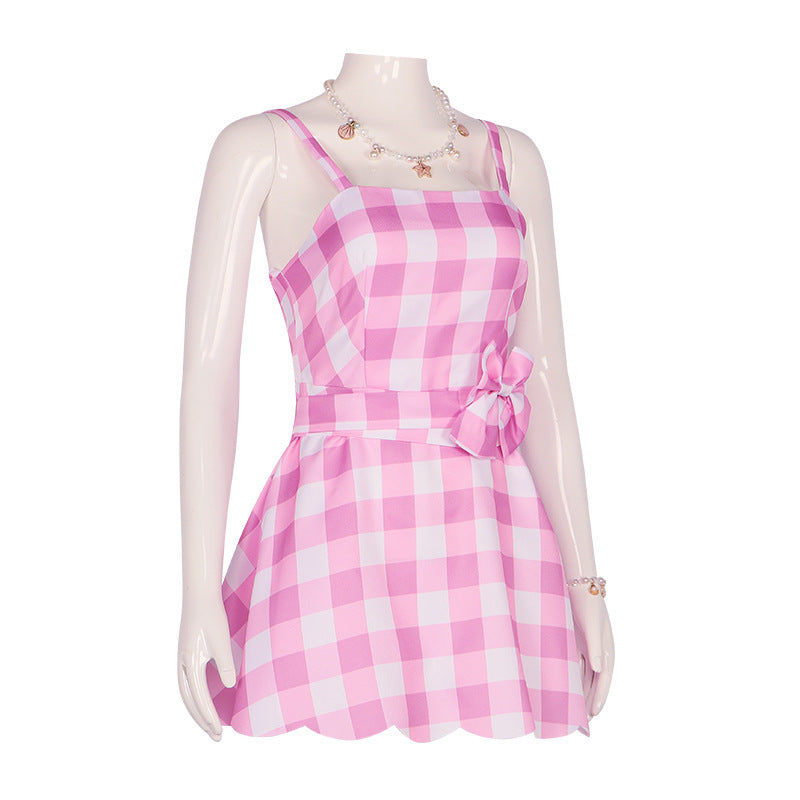 Dreamhouse Barbie Doll Costume – Pink Gingham Role-Play Dress with Bow-Intimate Roleplay Outfits-StylinArts