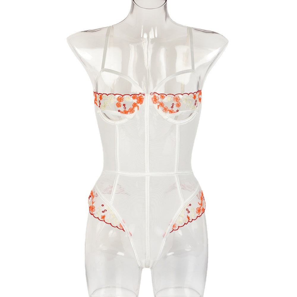 Lucina Embroidered Mesh Bodysuit-White-L-Bodies & Teddies-StylinArts