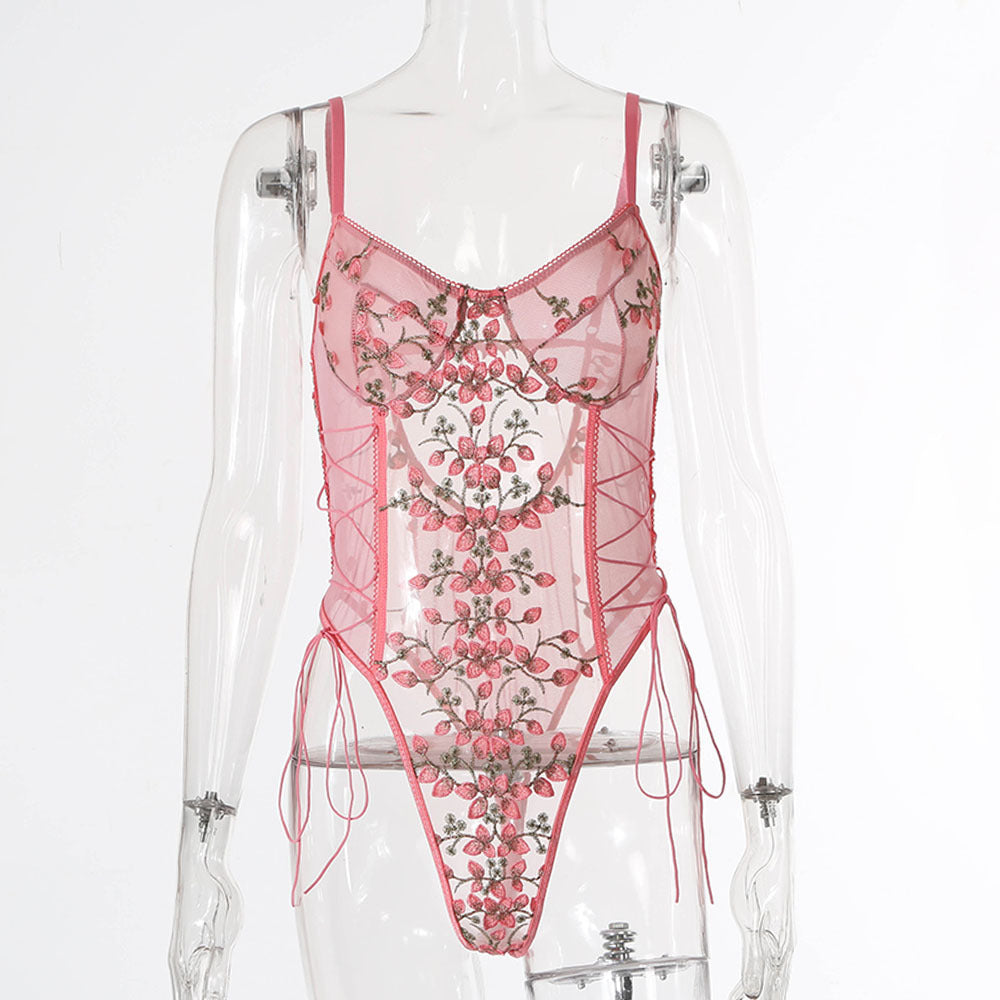 Lunaria Embroidered Bodysuit-Dark pink-L-Bodies & Teddies-StylinArts