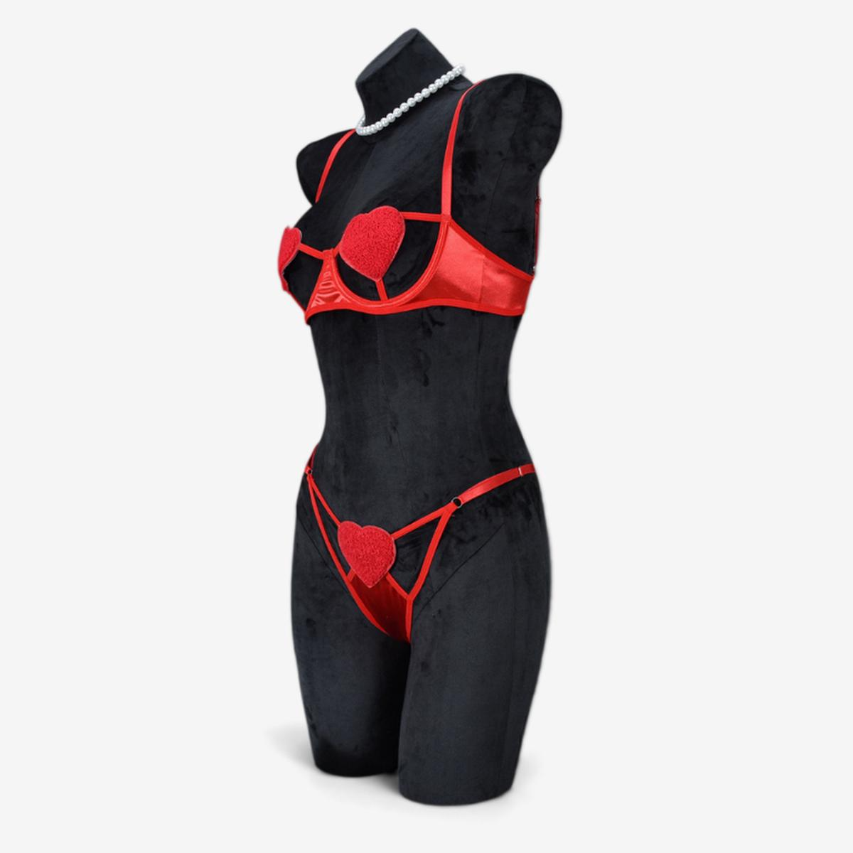 Cassia Heart Noir Set-Pink-L-Bras and Briefs-StylinArts