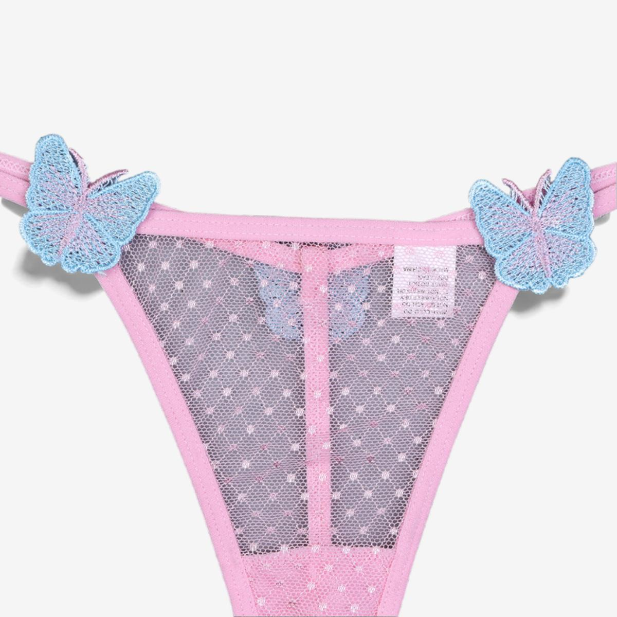 Marivelle Mesh Butterfly Set-Pink-L-Bras and Briefs-StylinArts