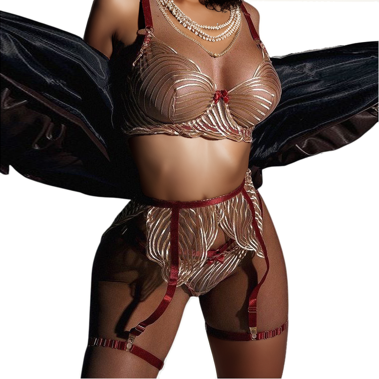 Celestia Gold Veil Garter Set-Gold-L-Basques-StylinArts