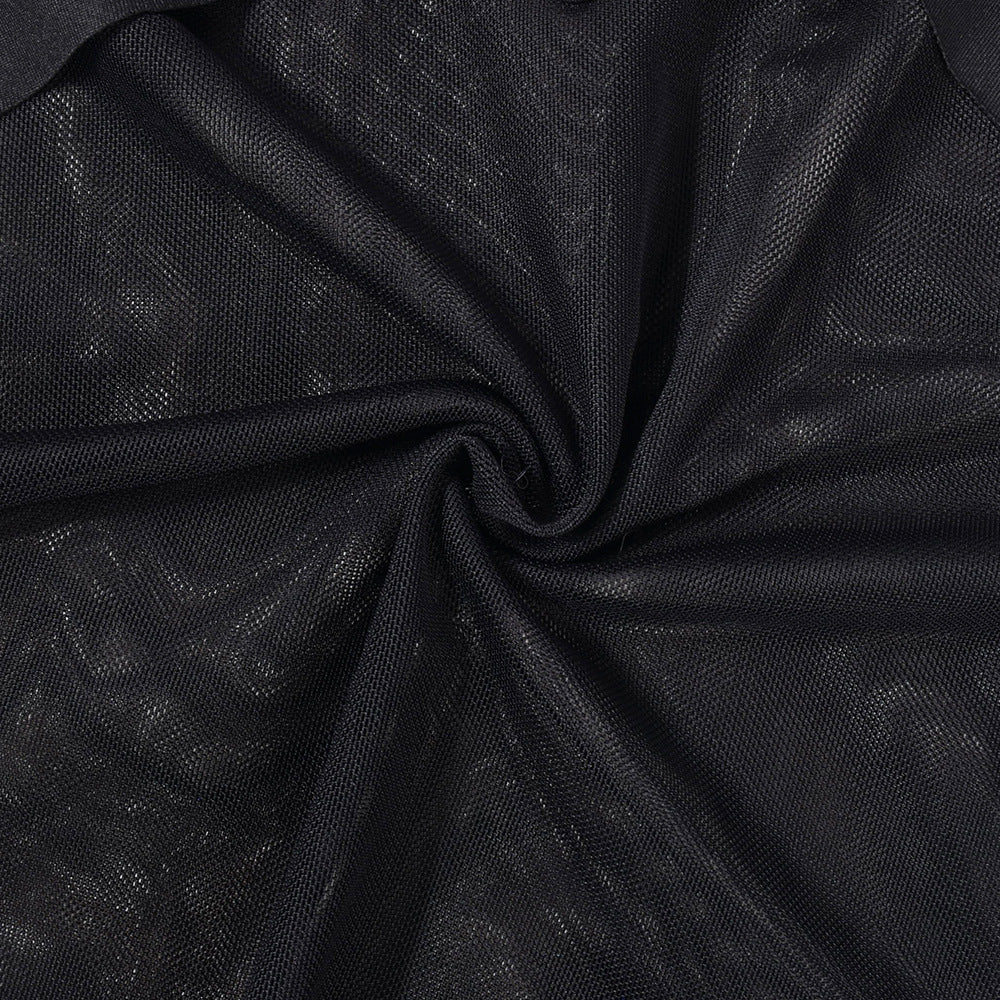 Noir Mesh Chain Accent Bodysuit with Collar & Cuffs-Black Long Sleeve-L-Bodies & Teddies-StylinArts