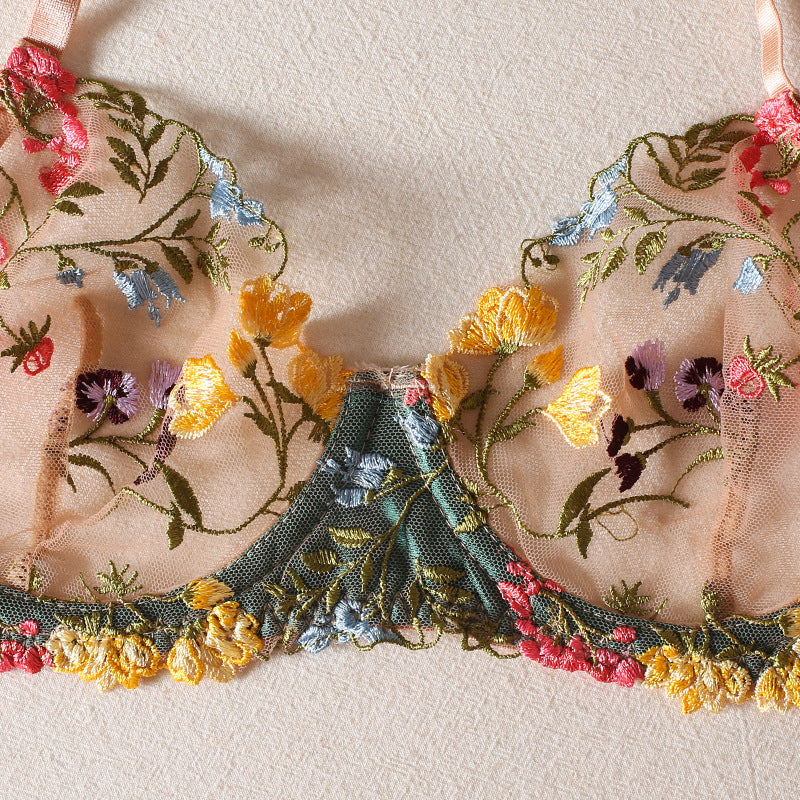 Vibrant Floral Embroidered Mesh Lingerie Set - StylinArts-Green-L-Bras and Briefs-StylinArts