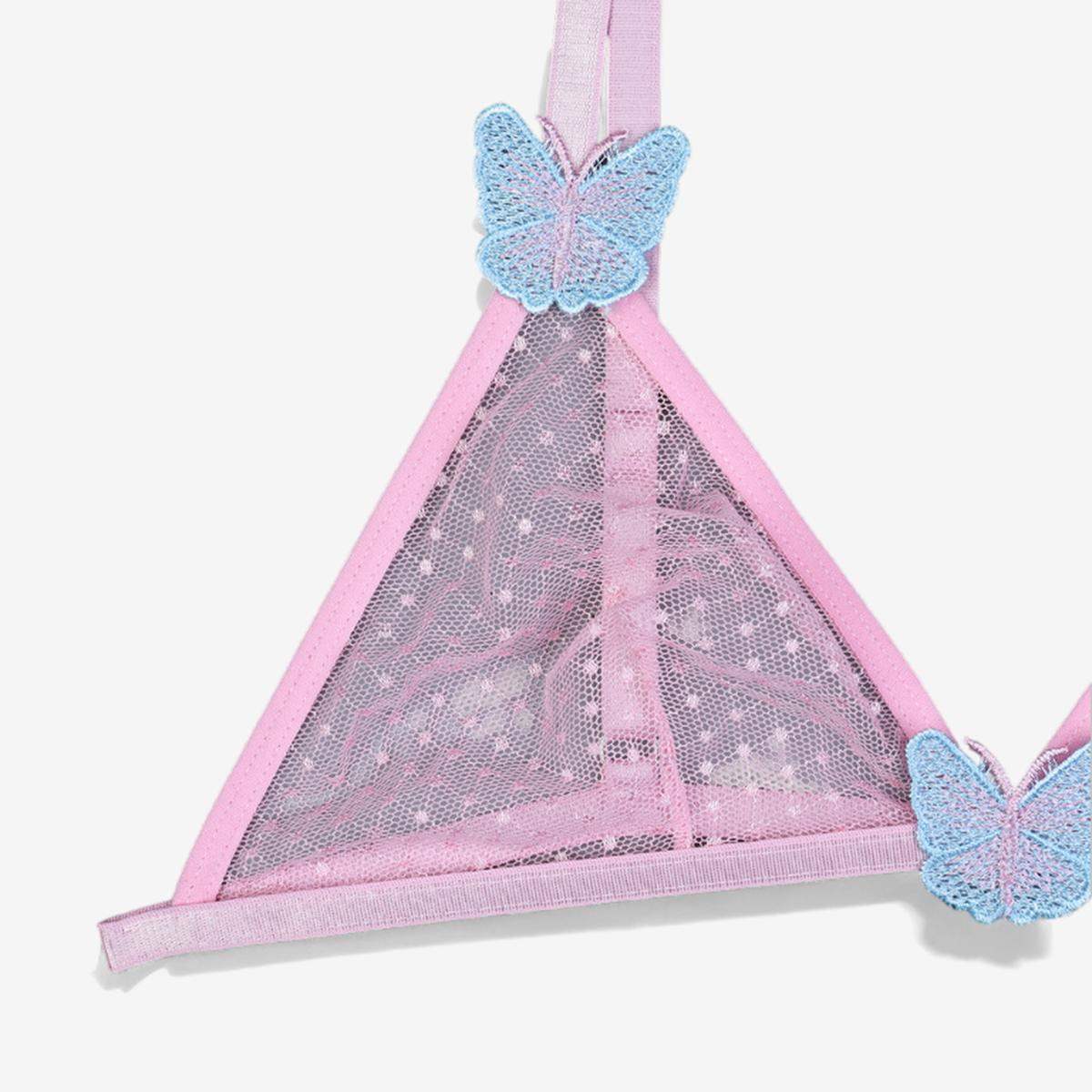 Marivelle Mesh Butterfly Set-Pink-L-Bras and Briefs-StylinArts