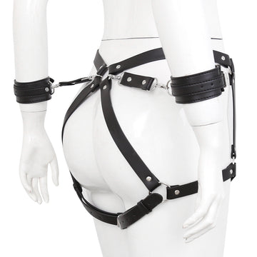 Seductive Leather Bondage Shorts Set-Suspender Belts-StylinArts