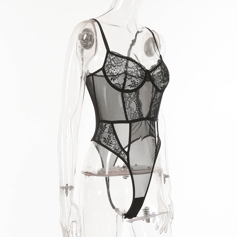 Celeste Sheer Lace & Mesh Layering Bodysuit-Black-L-Bodies & Teddies-StylinArts