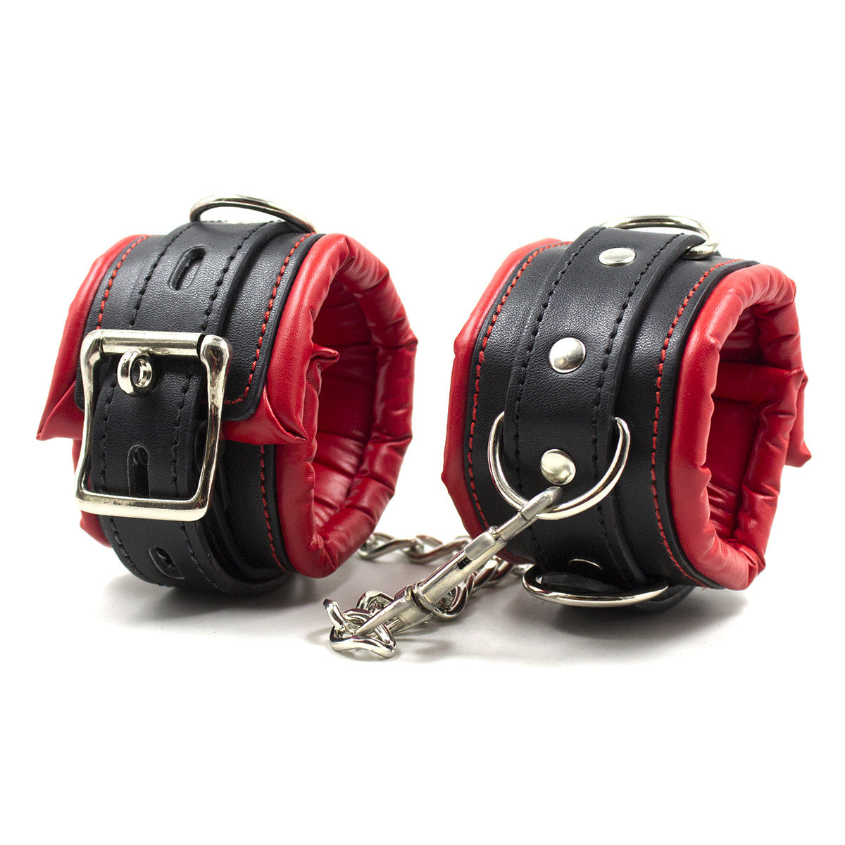 Leather Restraint Handcuffs & Shackles Set – Adjustable Black & Red Accessory