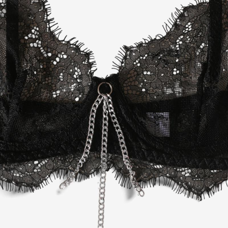 Selestia Lace Chain Garter Set-Black-L-Basques-StylinArts