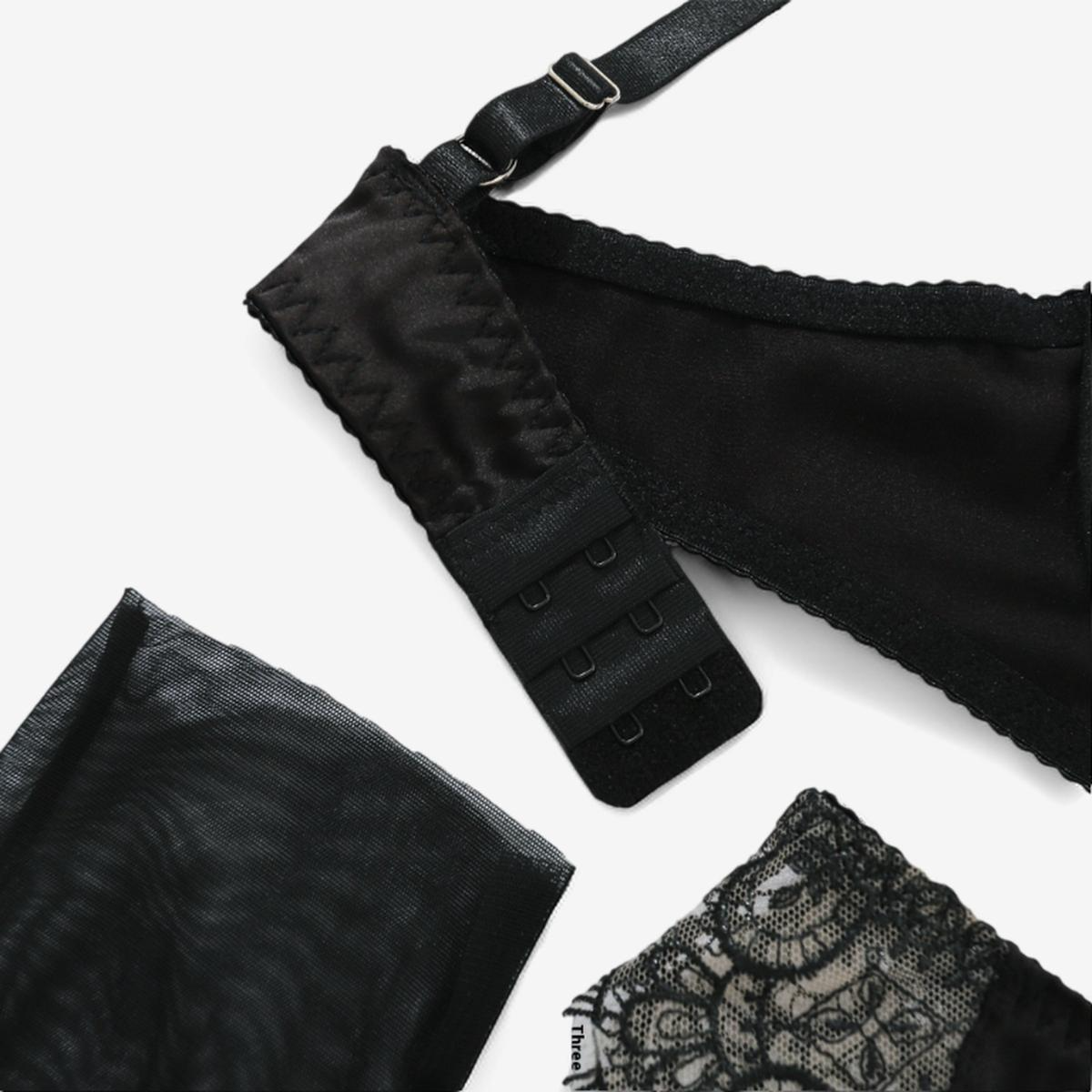 Midnight Petal Lace Garter Set-Black-L-Basques-StylinArts