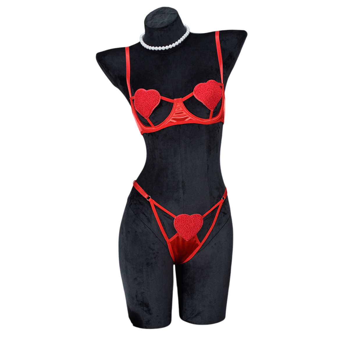Cassia Heart Noir Set-Pink-L-Bras and Briefs-StylinArts