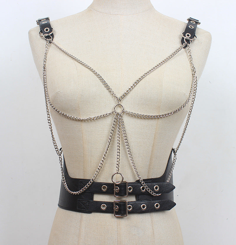 Chainlink Leather Harness Bra – Adjustable Edgy Statement Accessory