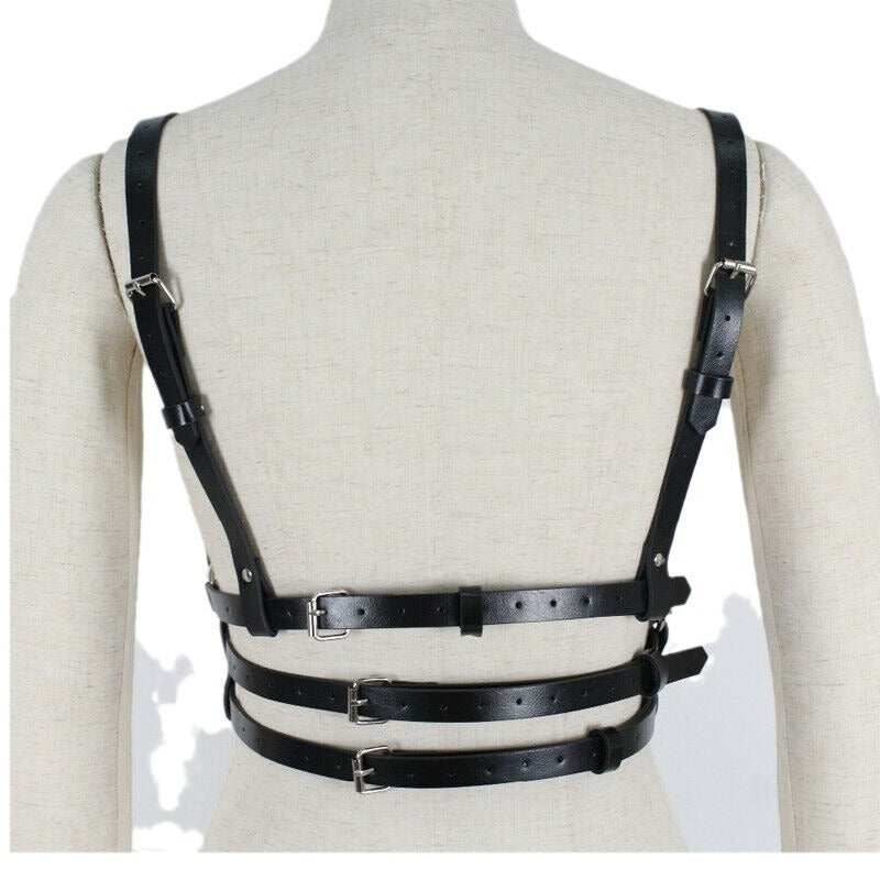 Enchanting Leather Bra with Body Chain-Suspender Belts-StylinArts