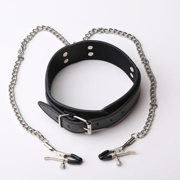 Luxury PU Leather Flirting Collar with Adjustable Chain Clips – Multiple Colors-Bound to You-StylinArts