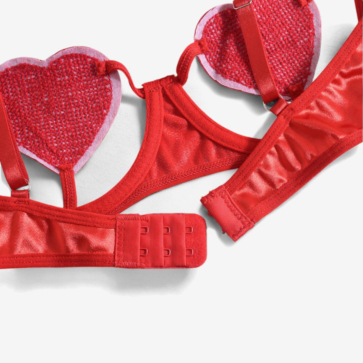 Cassia Heart Noir Set-Pink-L-Bras and Briefs-StylinArts