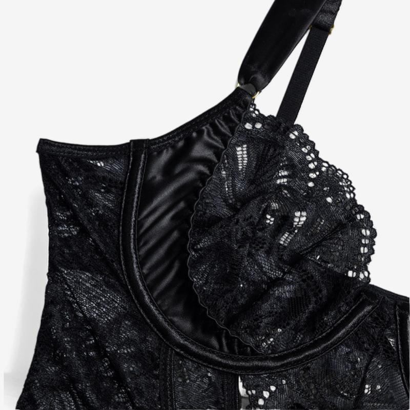 Selestine Lace Cutout Bodysuit-Black-L-Bodies & Teddies-StylinArts