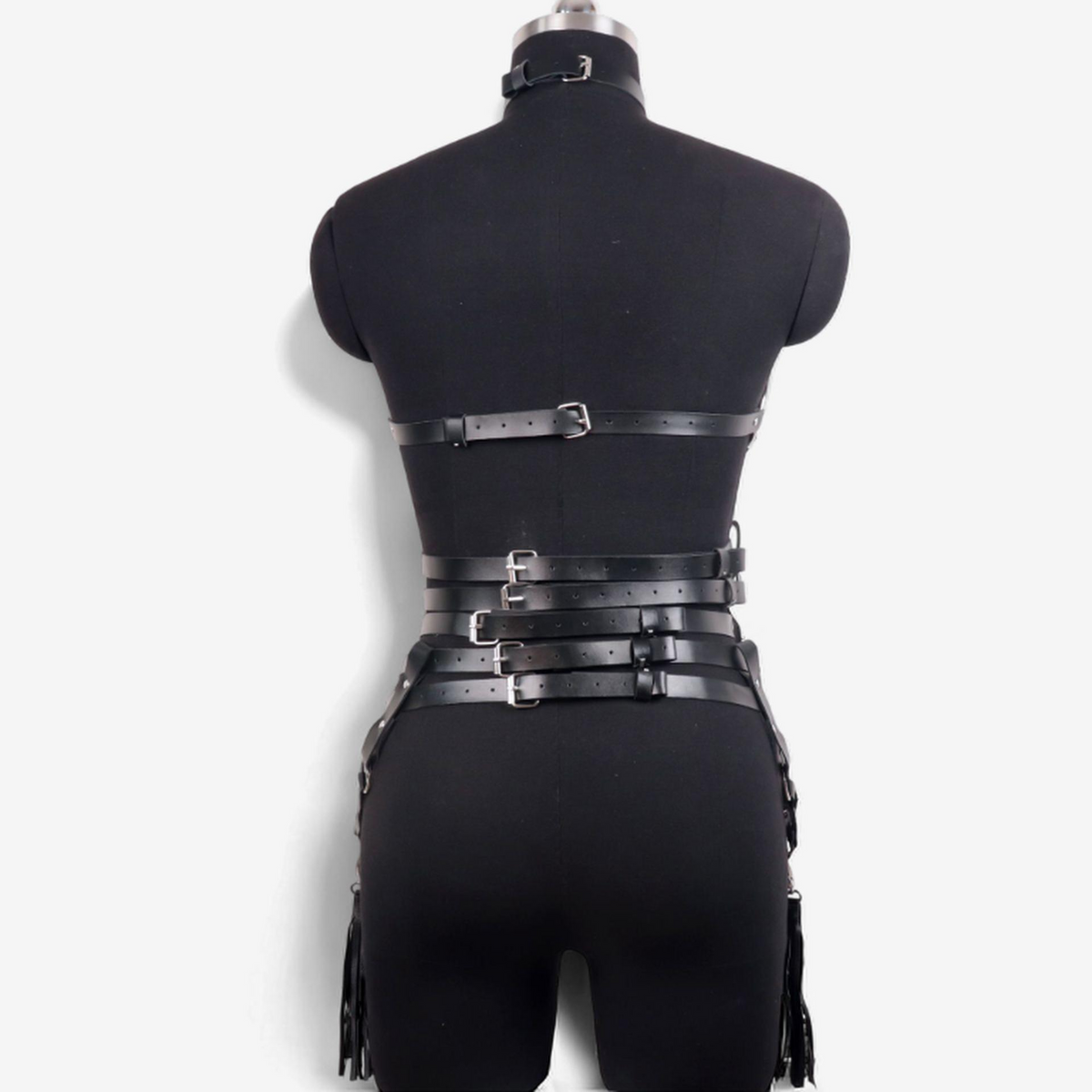 Dominion Luxe Leather Harness Lingerie Set-Suspender Belts-StylinArts