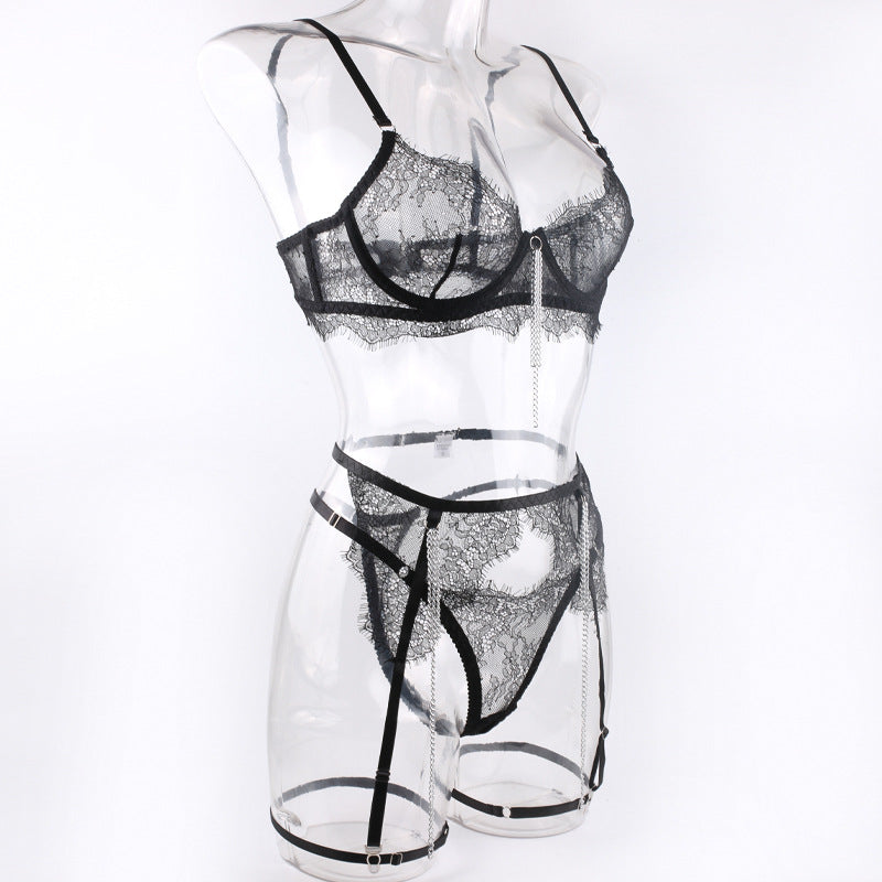 Selestia Lace Chain Garter Set-Black-L-Basques-StylinArts