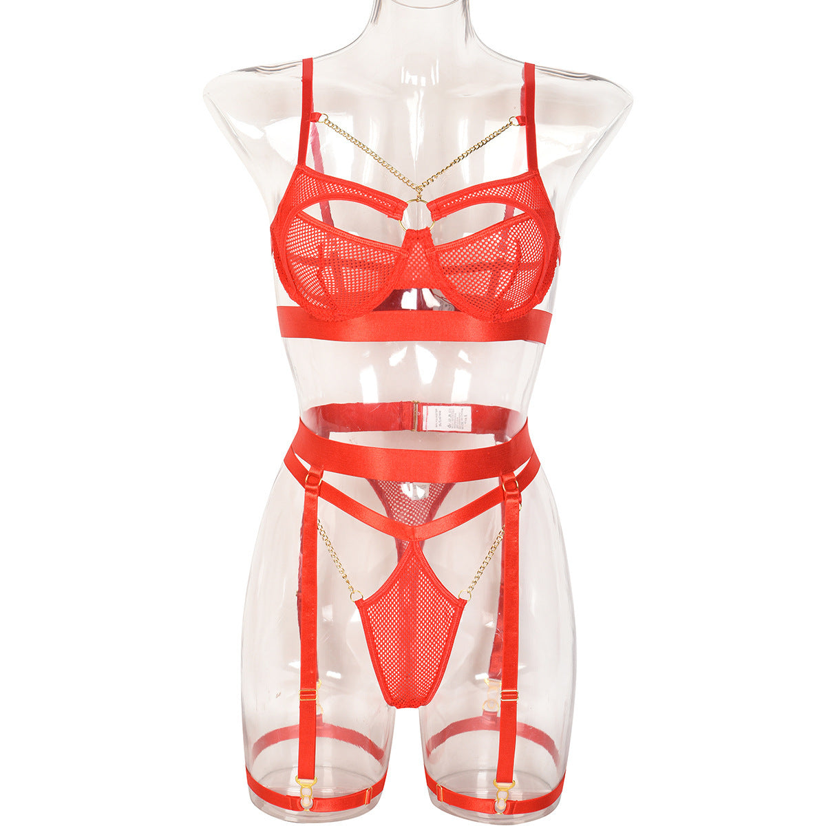 Aureline Mesh Chain Lingerie Set-Red-L-Basques-StylinArts