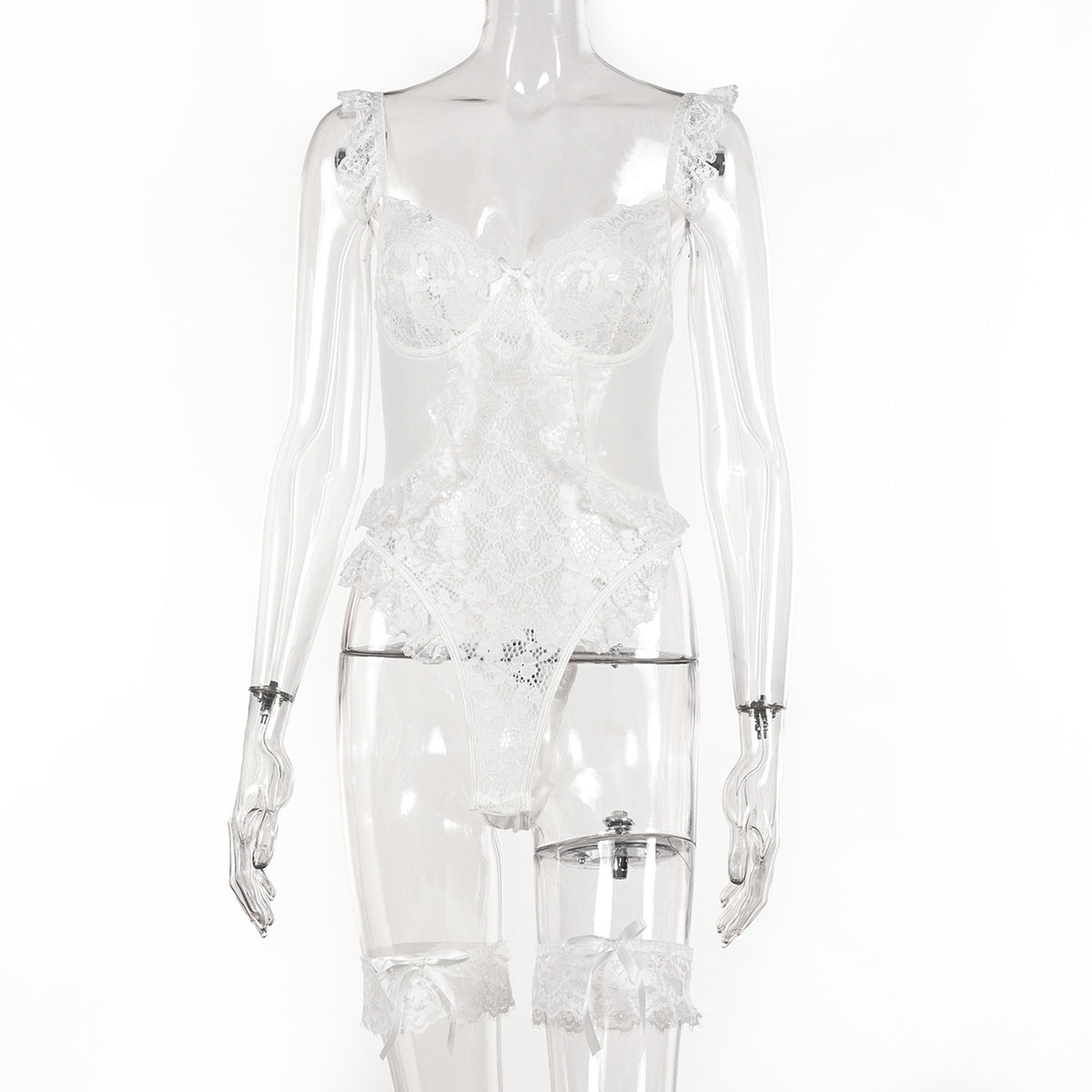 Luna Fleur Lace Bodysuit-White-L-Basques-StylinArts