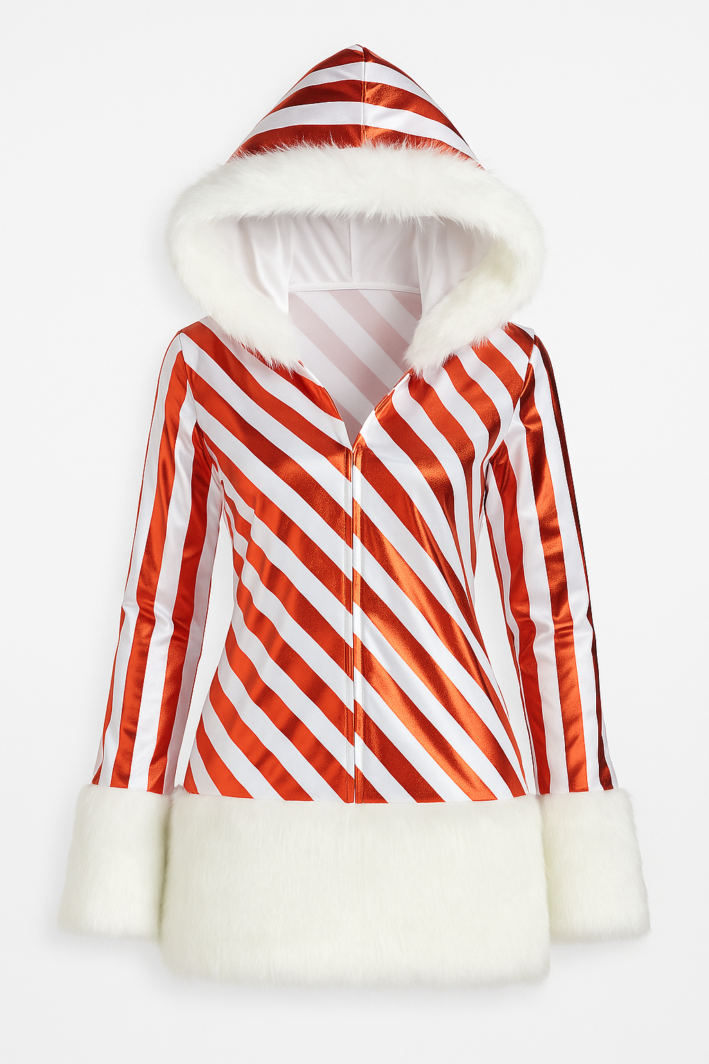Candy Cane Vixen Costume – Furry Hood & Striped Fantasy Dress-Intimate Roleplay Outfits-StylinArts