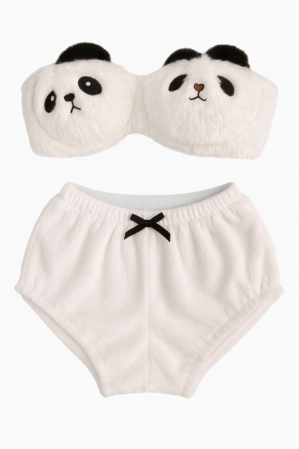 Noelle Plush Panda Lounge Set-White-L-Bras and Briefs-StylinArts