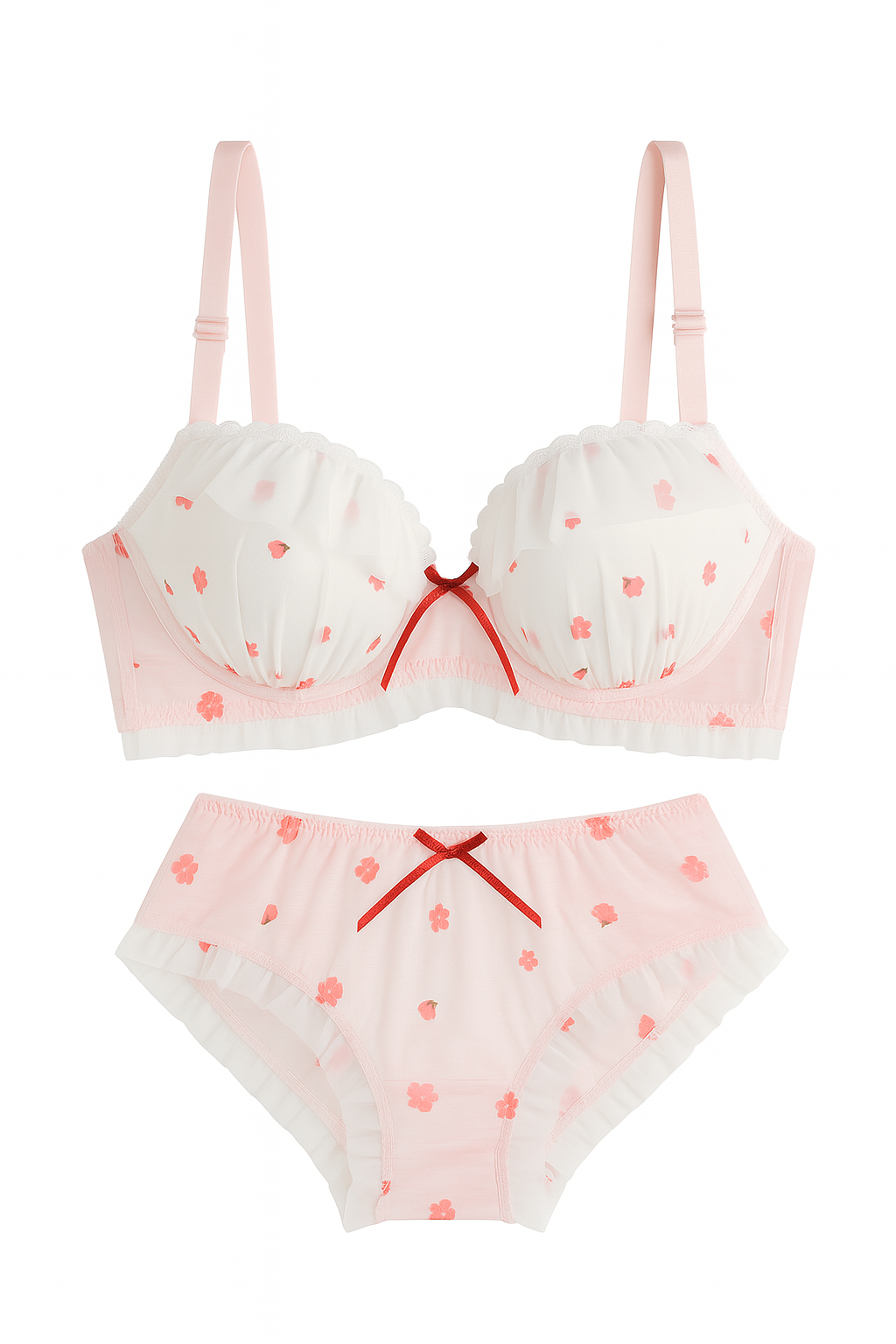 Amélie Blossom Mesh Bra Set-Pink-70B-Bra-StylinArts