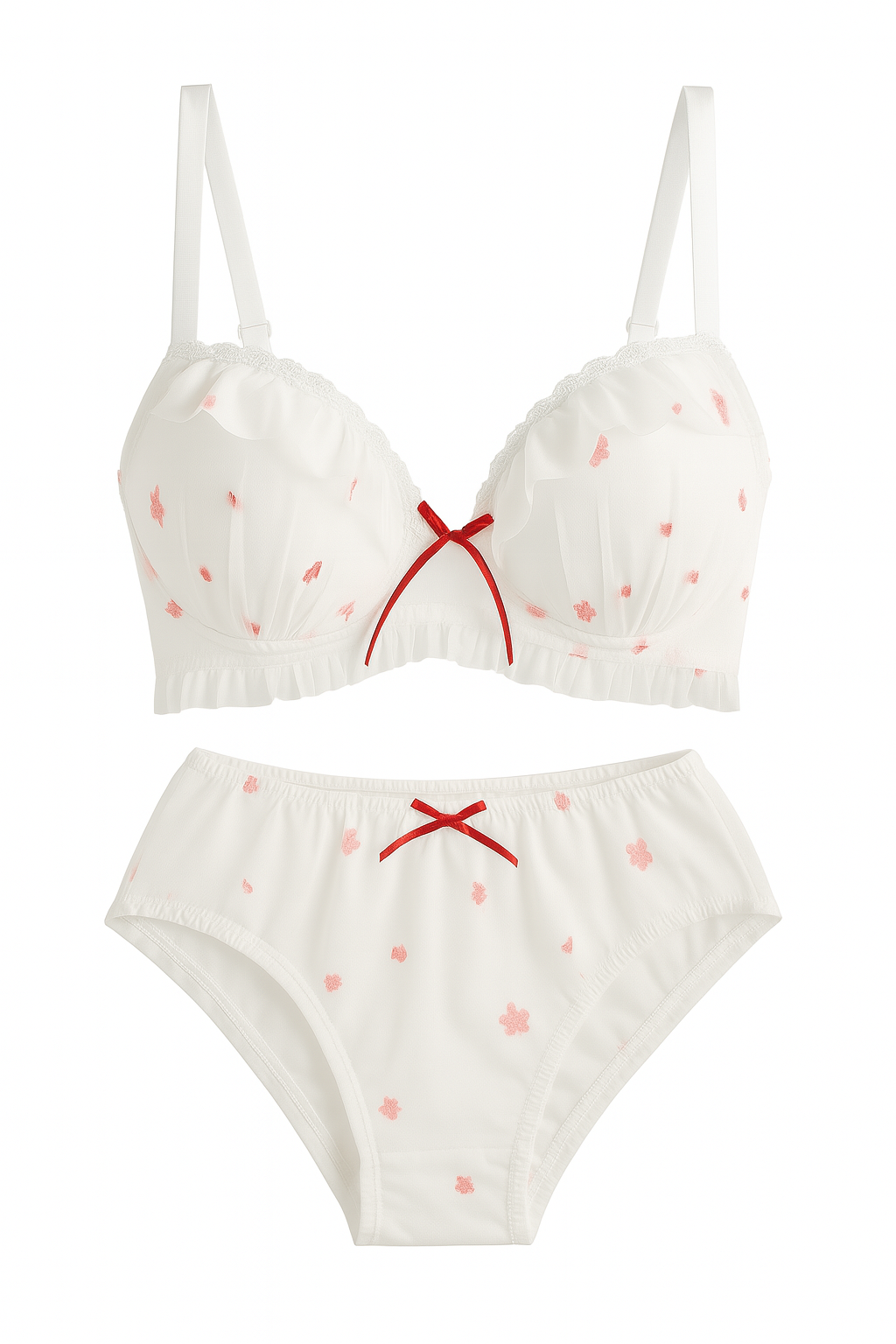 Amélie Blossom Mesh Bra Set-White-70B-Bra-StylinArts