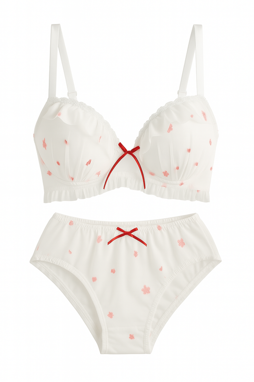 Amélie Blossom Mesh Bra Set-White-70B-Bra-StylinArts