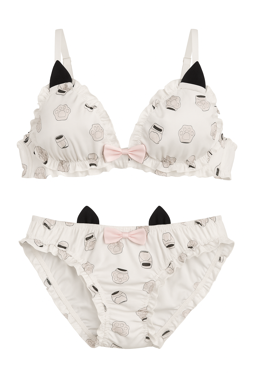 Amoria Ruffle Print Lingerie Set-Black-L-Bras and Briefs-StylinArts