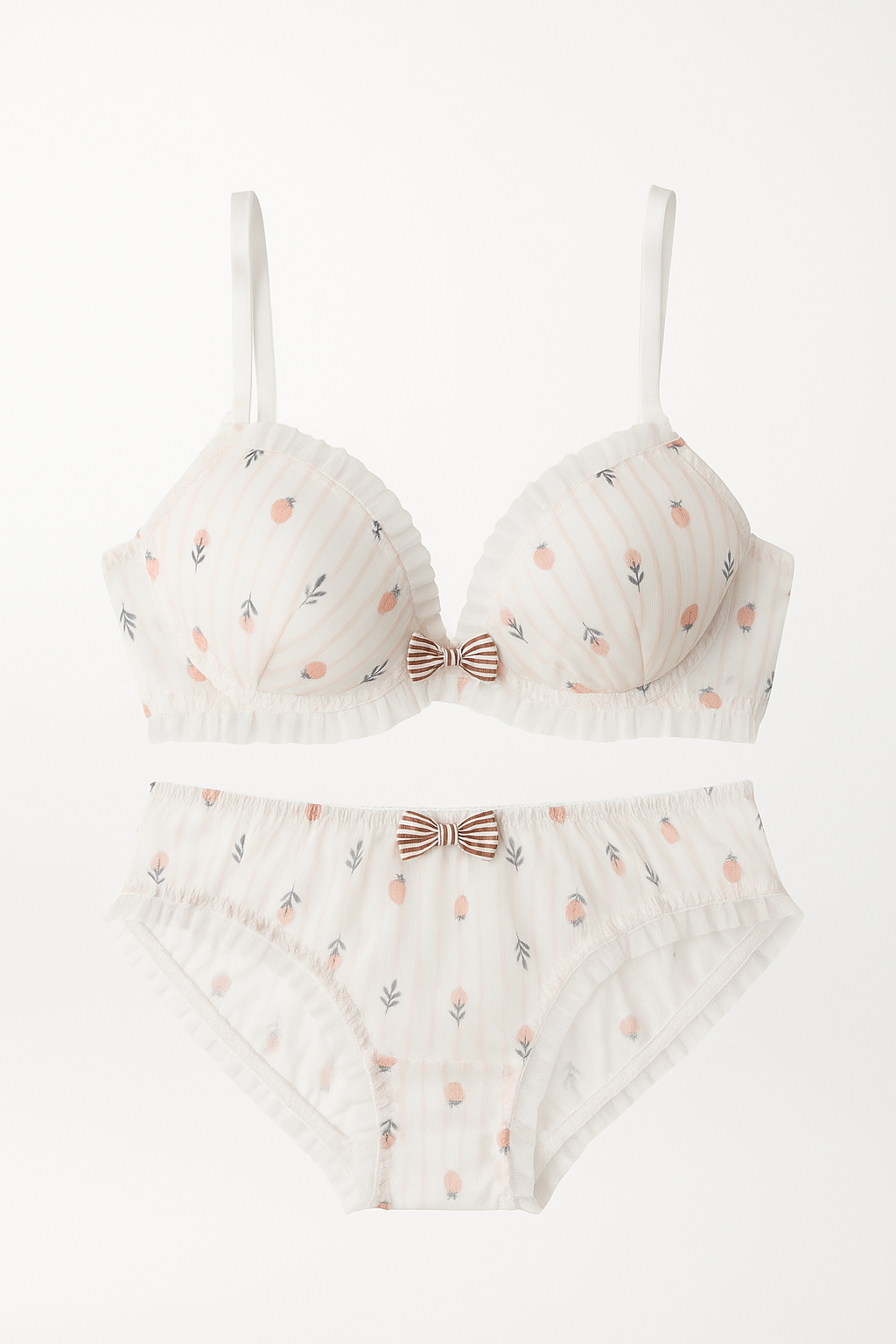 Primavera Print Mesh Bra Set-Strawberry-70B-Bra-StylinArts