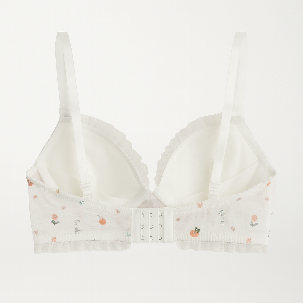 Primavera Print Mesh Bra Set-Peach-70B-Bra-StylinArts