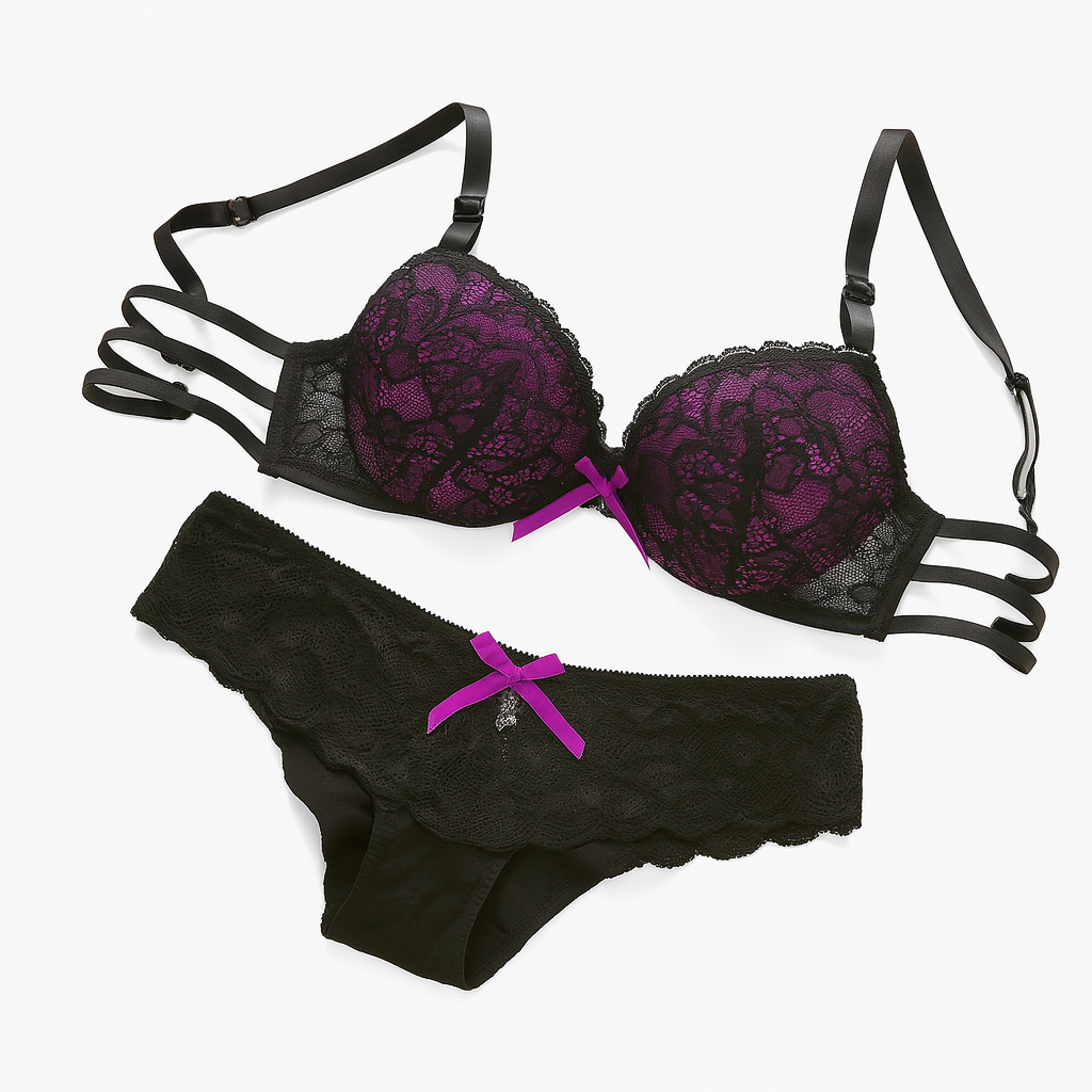 Amélie Lace Bow Set-Violet-70B-Bras and Briefs-StylinArts