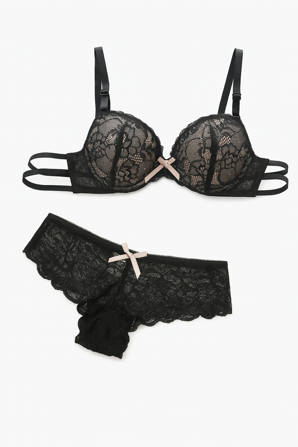 Amélie Lace Bow Set-Black-70B-Bras and Briefs-StylinArts