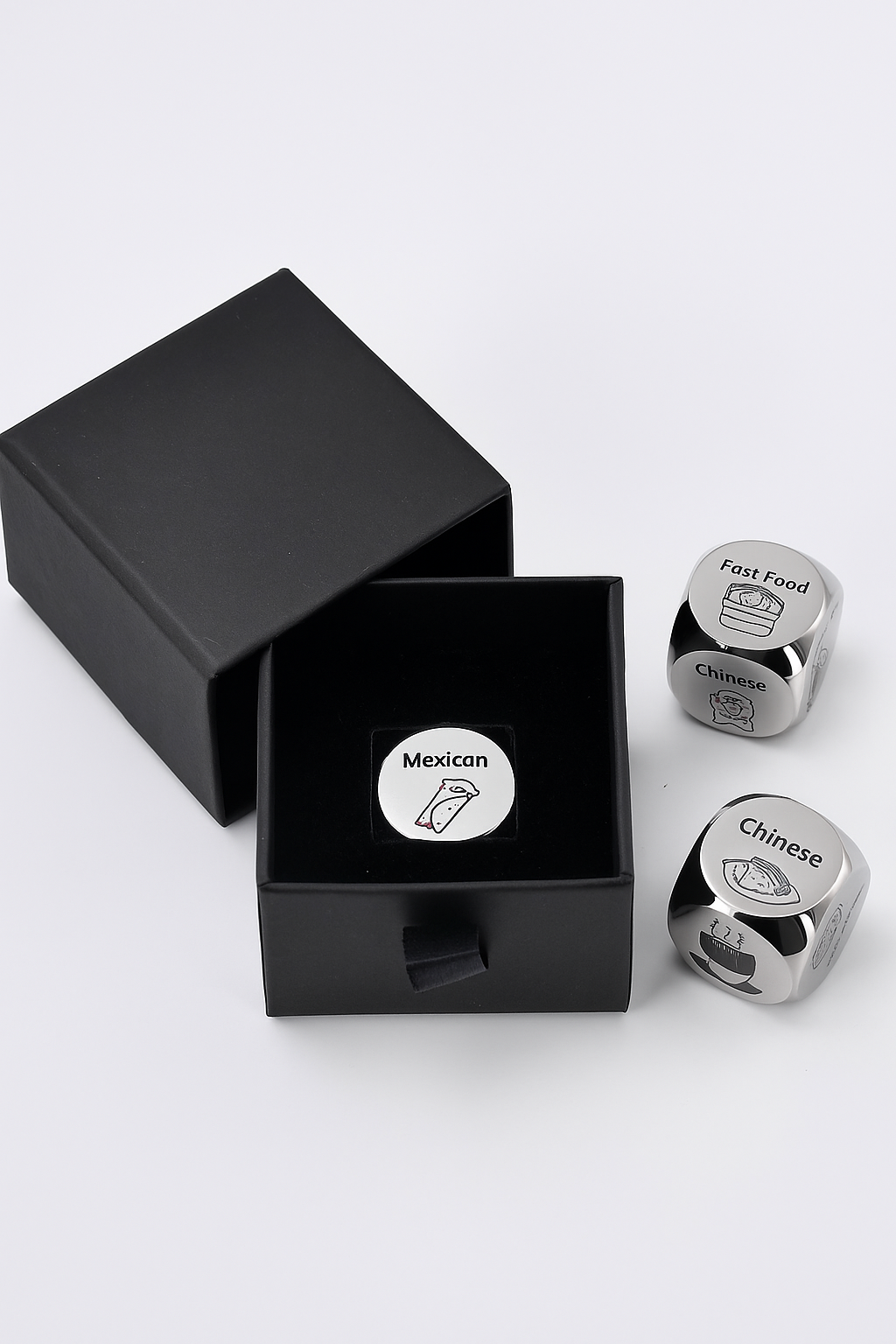 Stainless Steel Food Decision Dice – What to Eat Game in Gift Box-Flirty Fun & Games-StylinArts