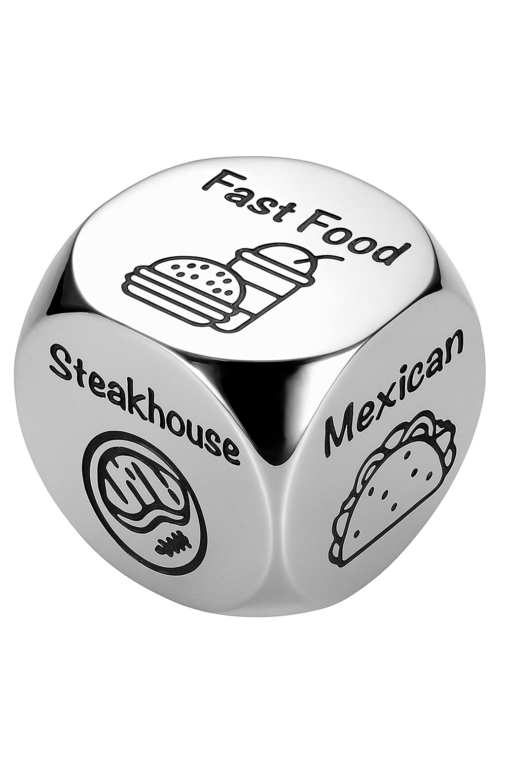 Stainless Steel Food Decision Dice – What to Eat Game in Gift Box