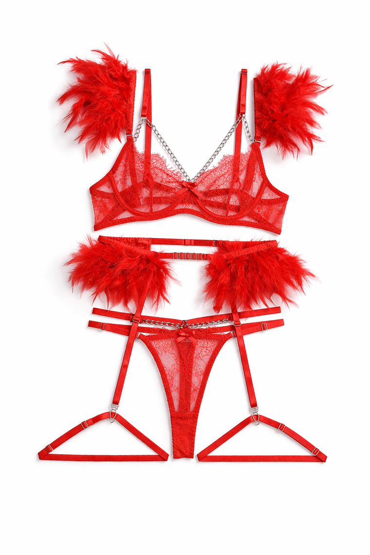Seraphina Feather Lace Lingerie Set