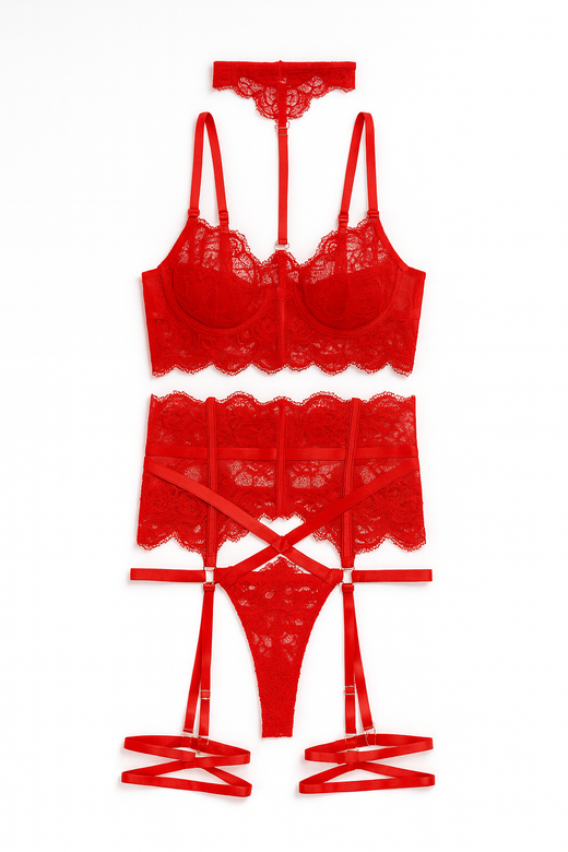 Noir Éclat Lace Harness Set-Black-L-Basques-StylinArts