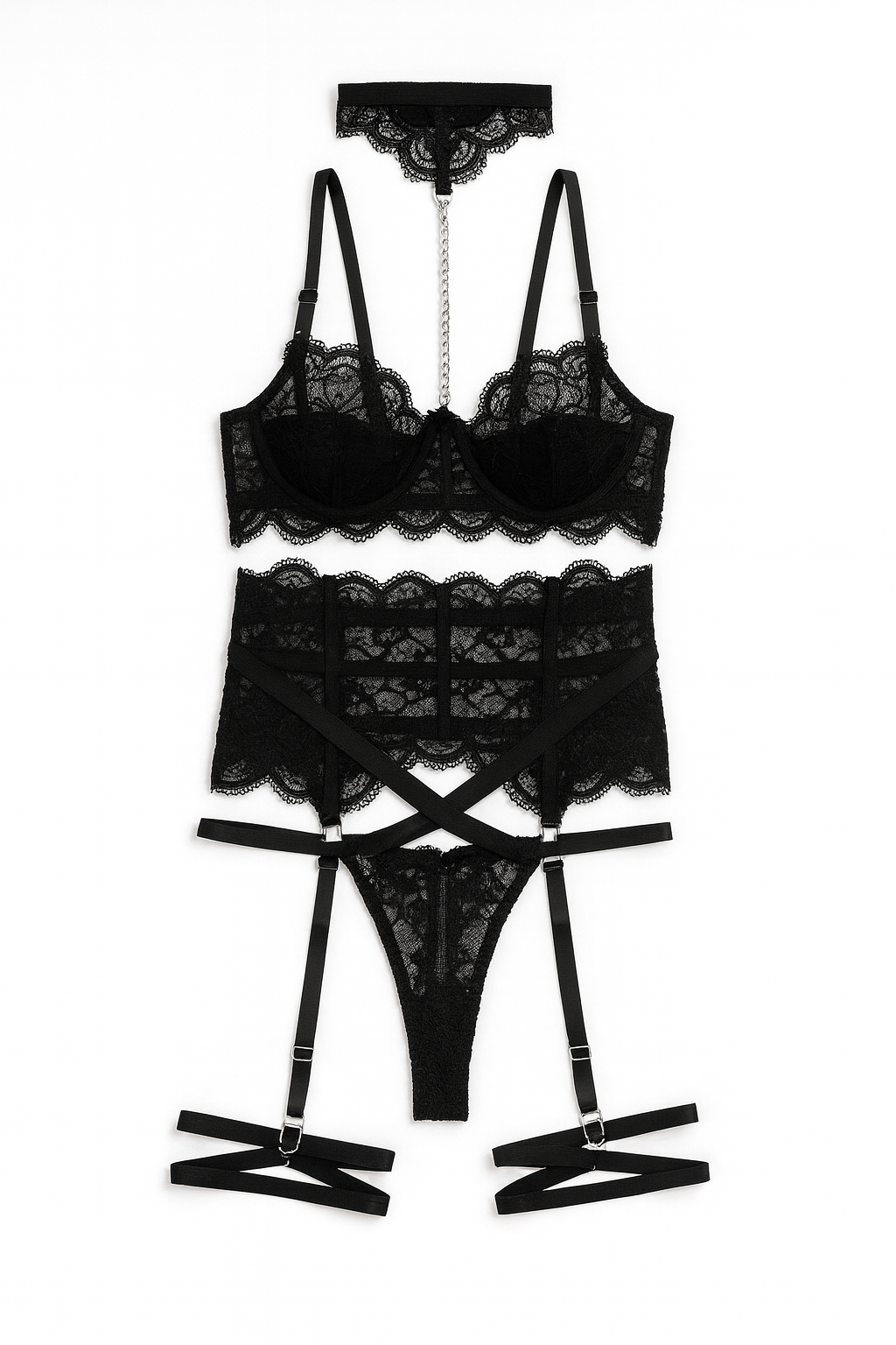 Noir Éclat Lace Harness Set-Black-L-Basques-StylinArts